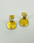 1997 CHANEL TIGER EYE CC LOGO DROP CLIP ON EARRINGS