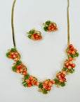1950s CORAL ROSES & JADE LEAVES NECKLACE SUITE