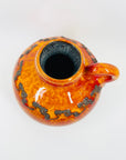 1960s WEST GERMAN ORANGE FAT LAVA ROUND POTTERY JUG VASE BY KREUTZ KERAMIK