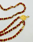 1984 CHANEL MATELASSE RED/BURGUNDY LEATHER GOLD PLATED LOGO BELT
