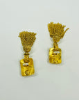 1980s CHANEL CC FILIGREE LOGO TASSELS DROP CLIP ON EARRINGS