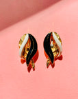 1960s BLACK WHITE ENAMEL CLIP ON EARRINGS