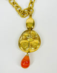LIMITED EDITION 1993 CHANEL ORANGE PEARL GRIPOIX DROP PENDANT WITH FANCY LINKS NECKLACE