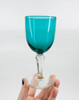 ANTIQUE TURQUOISE GREEN WINE GLASSES CLEAR STEM