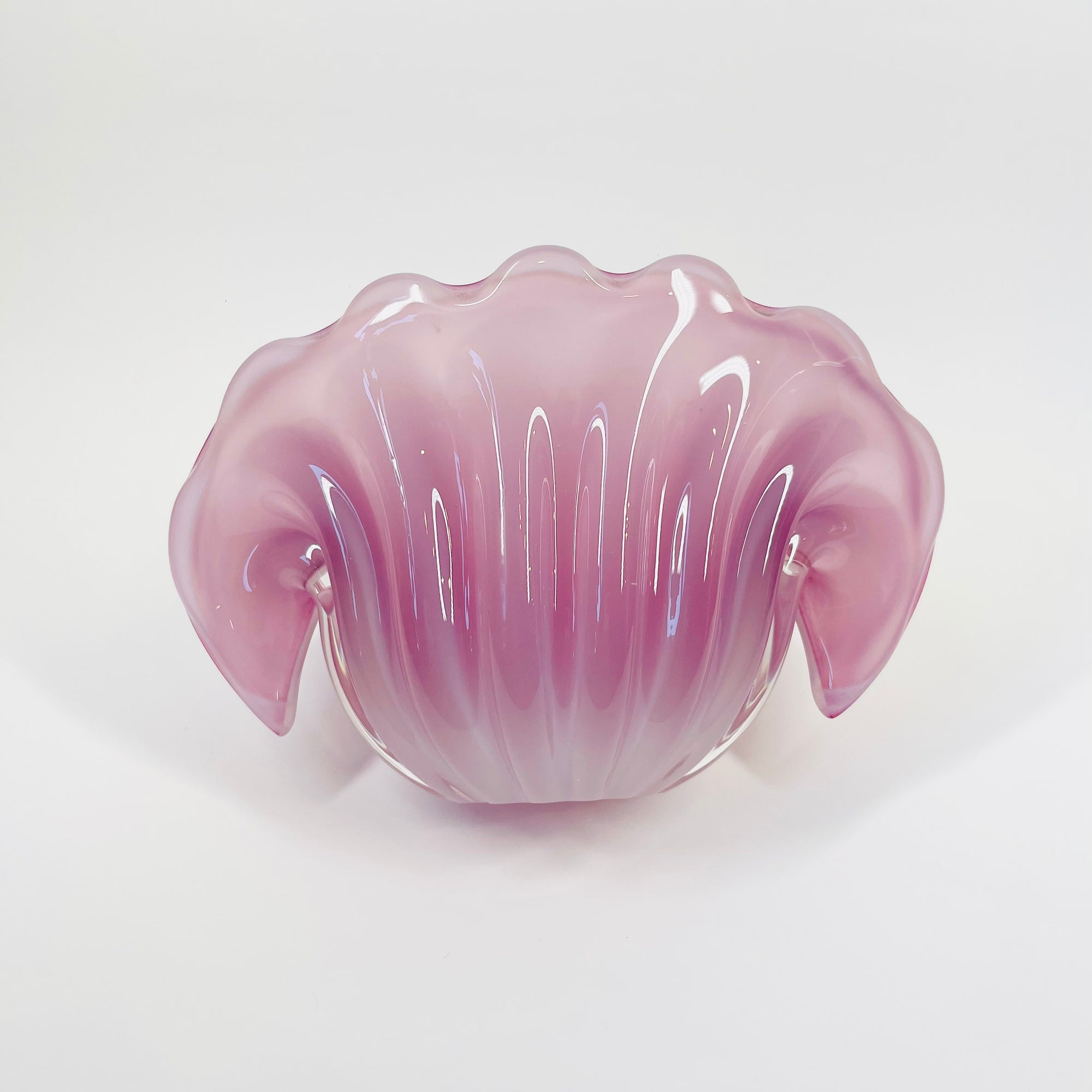 1950s PINK MURANO OPALINE GLASS CLAM SHELL BOWL