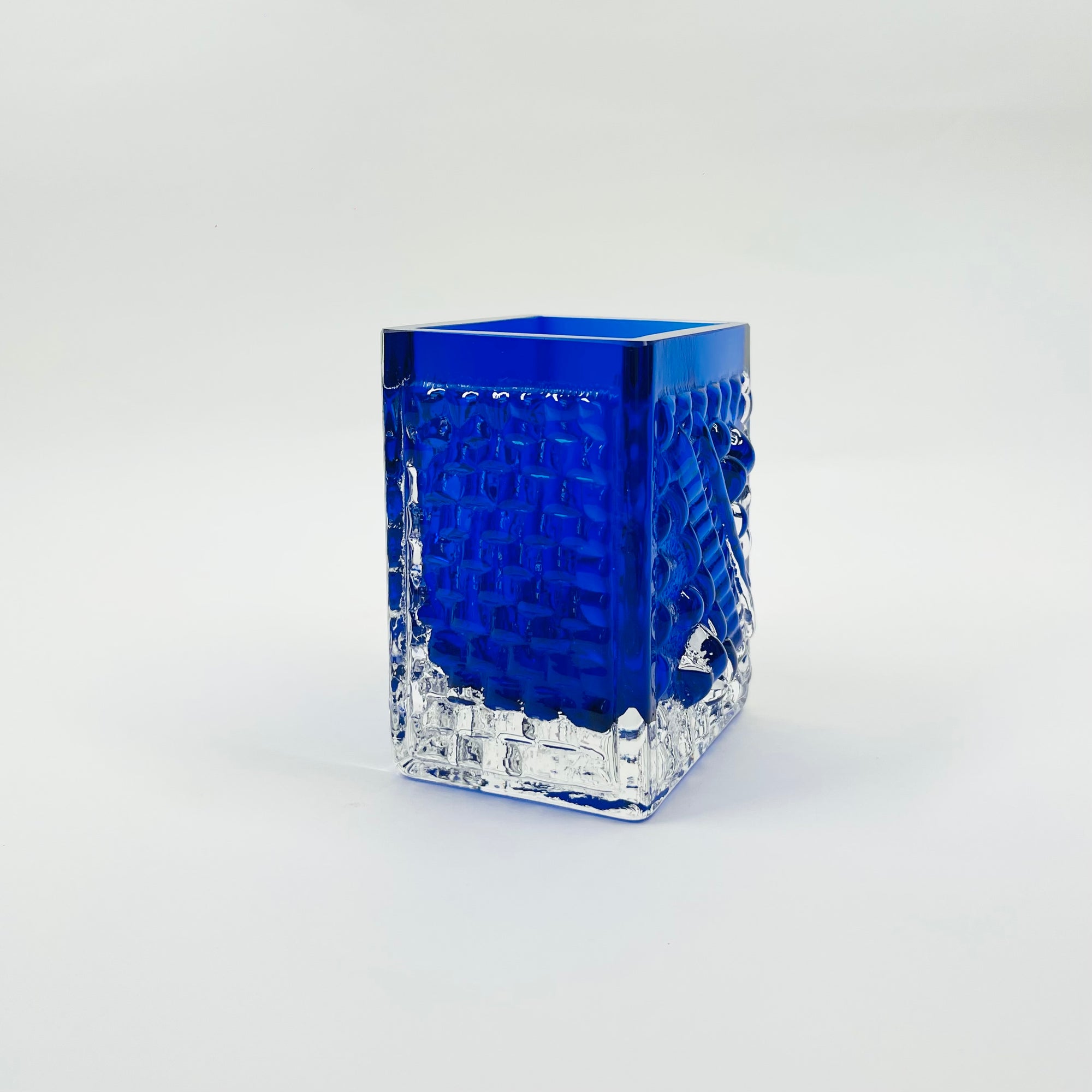 1950s COBALT BLUE BRUTALIST GLASS MINI VASE BY JOSEF SCHOTT