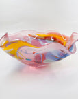 1986 HAND MADE HARLEQUIN CAMEO PINK BASE SPATTER ART GLASS XL BOWL BY JOHN MACPHERSON