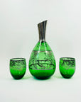 ANTIQUE ITALIAN VENETIAN GREEN GLASS CARAFE SET WITH SILVER INLAID