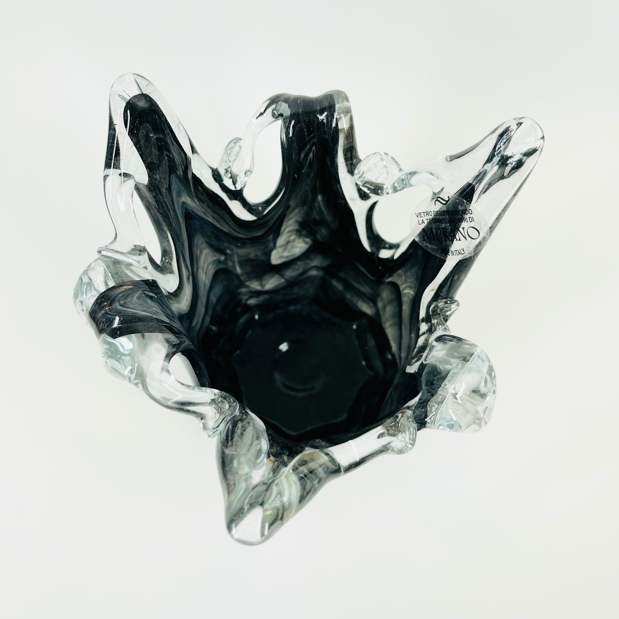 1980s MURANO BLACK GREY HANDKERCHIEF VASE