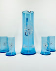 1950s BLUE HAND PAINTED GLASS JUG SET