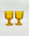 ANTIQUE DEPRESSION PRESSED AMBER GLASS FOOTED GOBLETS