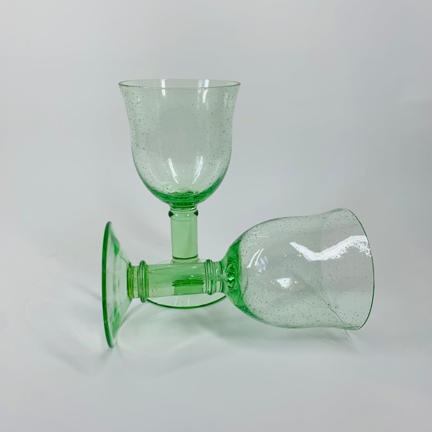 GREEN GLASS GOBLETS