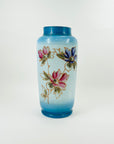 ANTIQUE VICTORIAN HAND PAINTED BLUE MILK GLASS VASE