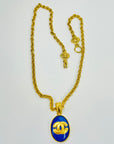1995 CHANEL CC LOGO MUGHAL STYLE LAPIS AZULI MEDALLION PENDANT NECKLACE