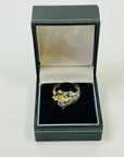 1950s 14K YELLOW GOLD DIAMOND EMERALD LEOPARD RING WITH RUBY EYES