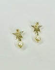2017 CHANEL STAR CC LOGO PEARL DROP PIERCED EARRINGS