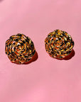 1980s GOLD PLATED ROSE SCROLLS SPIRAL KNOT CLIP ON EARRINGS