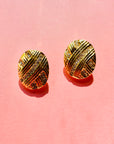1960s OVAL BUTTON CLIP ON EARRINGS WITH DIAMANTE