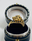 1970s 18k YELLOW GOLD BLUE SAPPHIRE LEOPARD RING