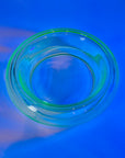 LARGE ANTIQUE GREEN DEPRESSION URANIUM GLASS ROUND FLOWER FROG