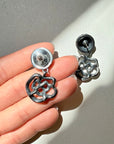 2000 Y2K CHANEL CC LOGO CAMELLIA RHINESTONES DROP PIERCED EARRINGS