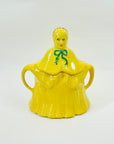 1930s HAND PAINTED ENGLISH YELLOW PORCELAIN LADY TEA POT