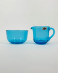 1950s NUUTAJARVI TURQUOISE GLASS CREAMER SUGAR BOWL SET
