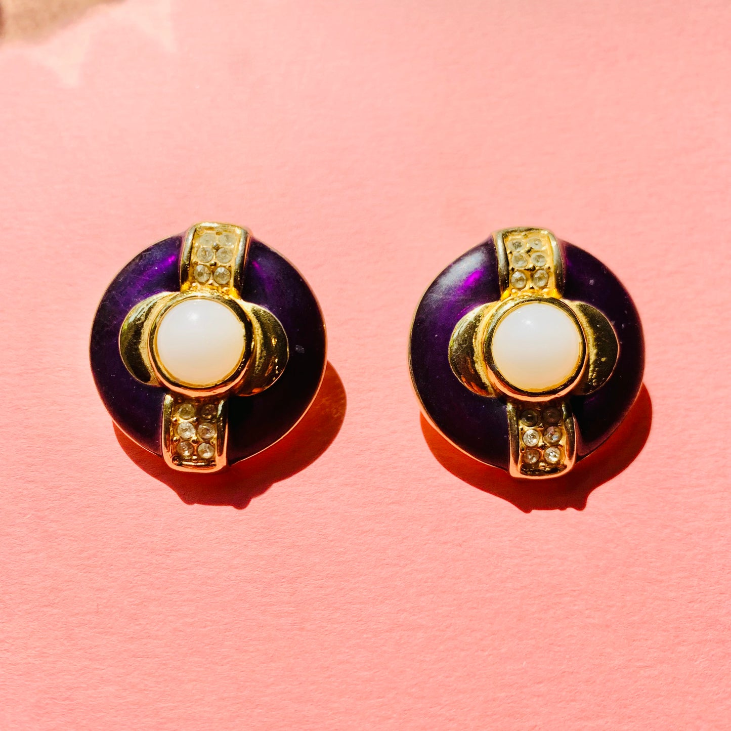1950s PURPLE ENAMEL CLIP ON EARRINGS