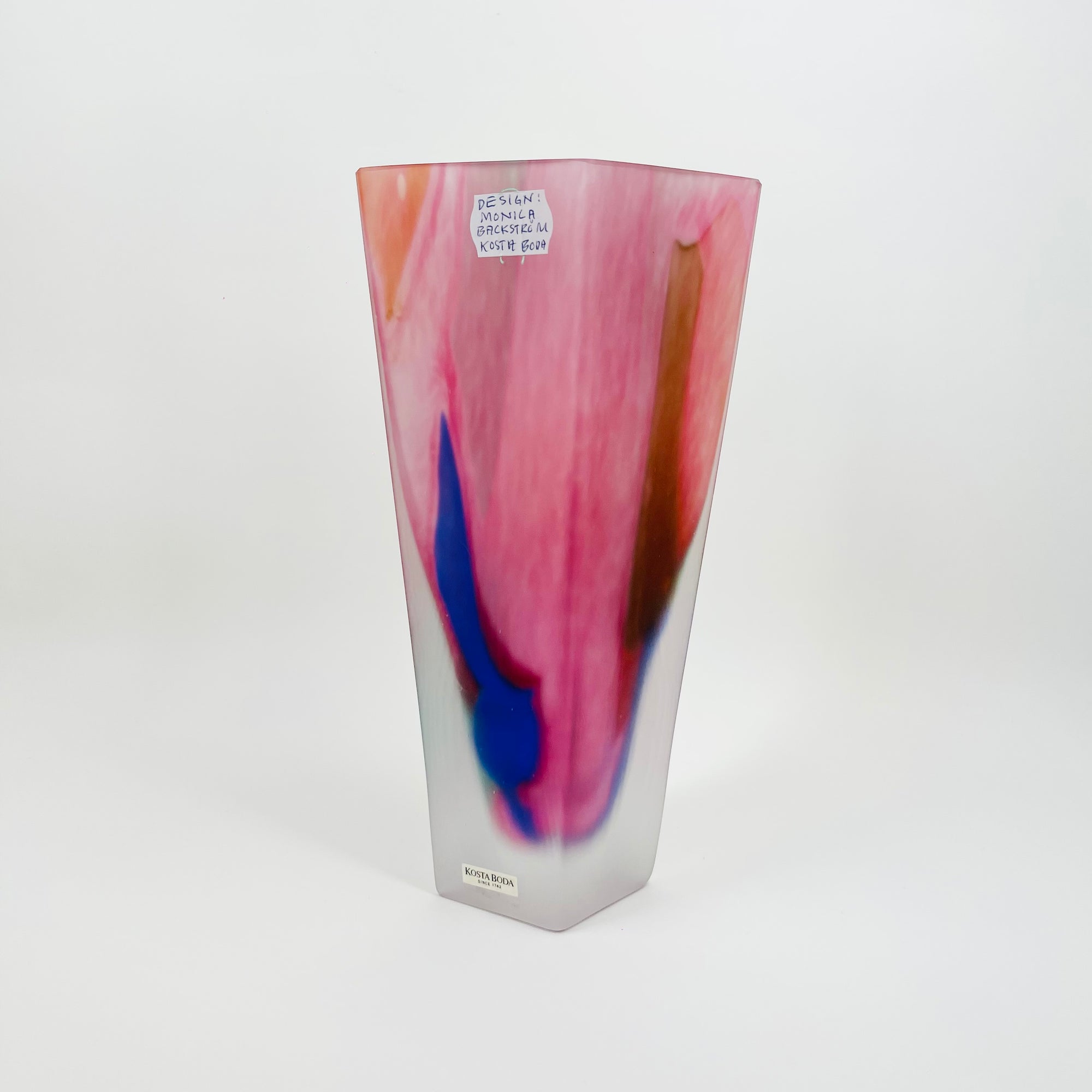 1980s SWEDISH PINK PURPLE SATIN GLASS VASE BY MONICA BACKSTROM FOR KOSTA BODA