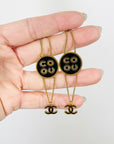 1994 CHANEL COCO BLACK ENAMEL DROP PIERCED EARRINGS