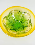 1960s ITALIAN MURANO GREEN GOLD SOMMERSO BULBOUS BASE GLASS BOWL