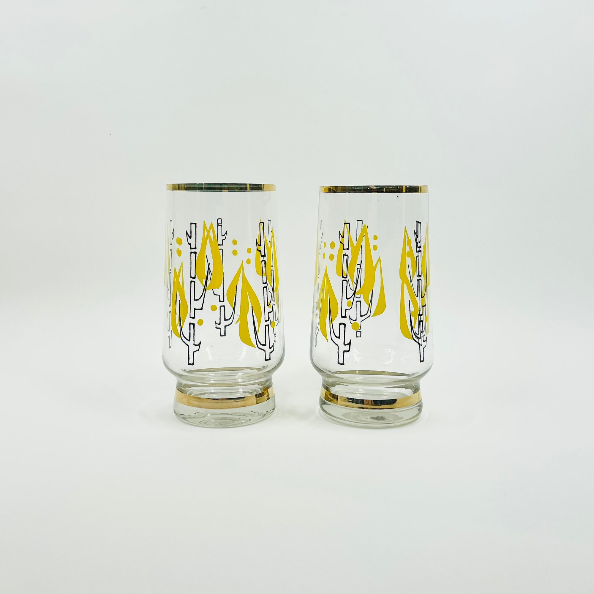1950s HAND PAINTED ABSTRACT TREE THEME GLASS JUG SET