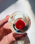 1980s RED WHITE FLOWER ART GLASS PAPERWEIGHT