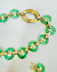 ANTIQUE ART DECO CINER GOLD PLATED JADE GLASS NECKLACE/BELT