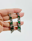 VINTAGE ART DECO STYLE GP COSTUME GREEN DIAMONTE DROP PIERCED EARRINGS