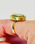 ANTIQUE 22K GOLD INDIAN POLKI RAW DIAMOND RING WITH GREEN ENAMEL