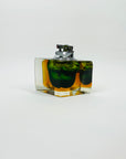 1940s GREEN GOLD AMBER MURANO MANDRUZZATO SOMMERSO FACETED GLASS LIGHTER BOX