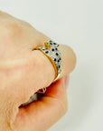 1950s 9 MIXED 14K WHITE YELLOW GOLD DIAMOND SAPPHIRE SNOW LEOPARD RING