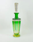 ANTIQUE ART DECO HAND CUT GOLD GILDED GREEN CRYSTAL DECANTER SET