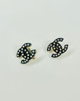 2002 CHANEL CC LOGO BLACK MESH DIAMANTE CLIP ON EARRINGS