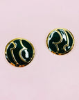 60s BARCS DARK GREEN ENAMEL BUTTON EARRINGS