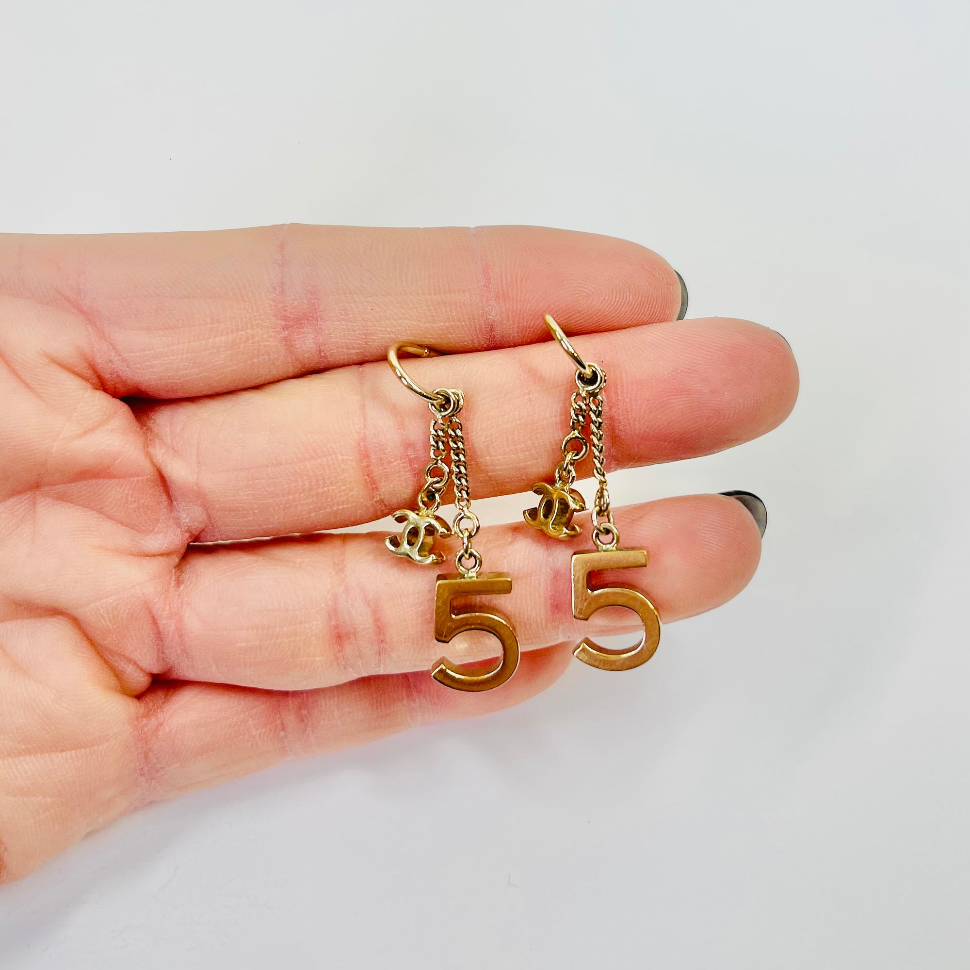 Y2K CHANEL CC LOGO NO.5 PERFUME DROP PIERCED EARRINGS