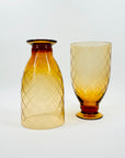 ANTIQUE HAND ETCHED AMBER FOOTED HIGHBALL/BEER TANKARD GLASSES