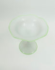 ANTIQUE FRENCH WHITE OPALINE GLASS COMPORT WITH URANIUM GLASS TRIMS