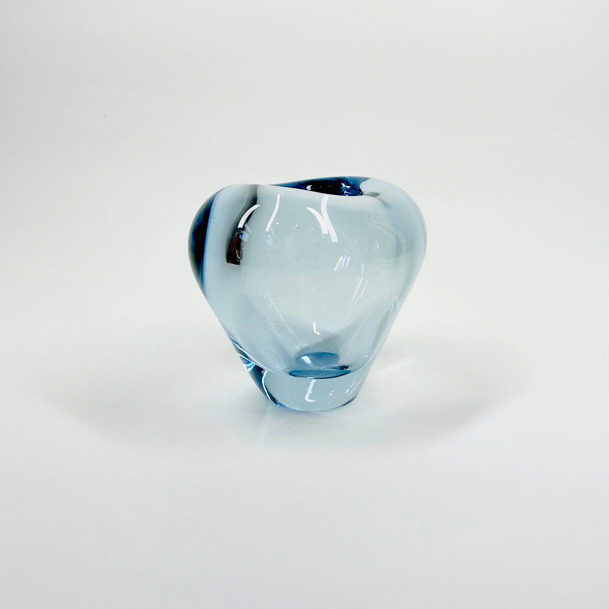 1960s HOLMEGAARD BLUE GLASS MINI HEART VASE BY PER LUTKEN
