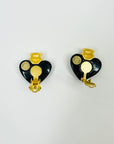 1970s GIVENCY GOLD BLACK HEARTS RESIN CLIP ON EARRINGS