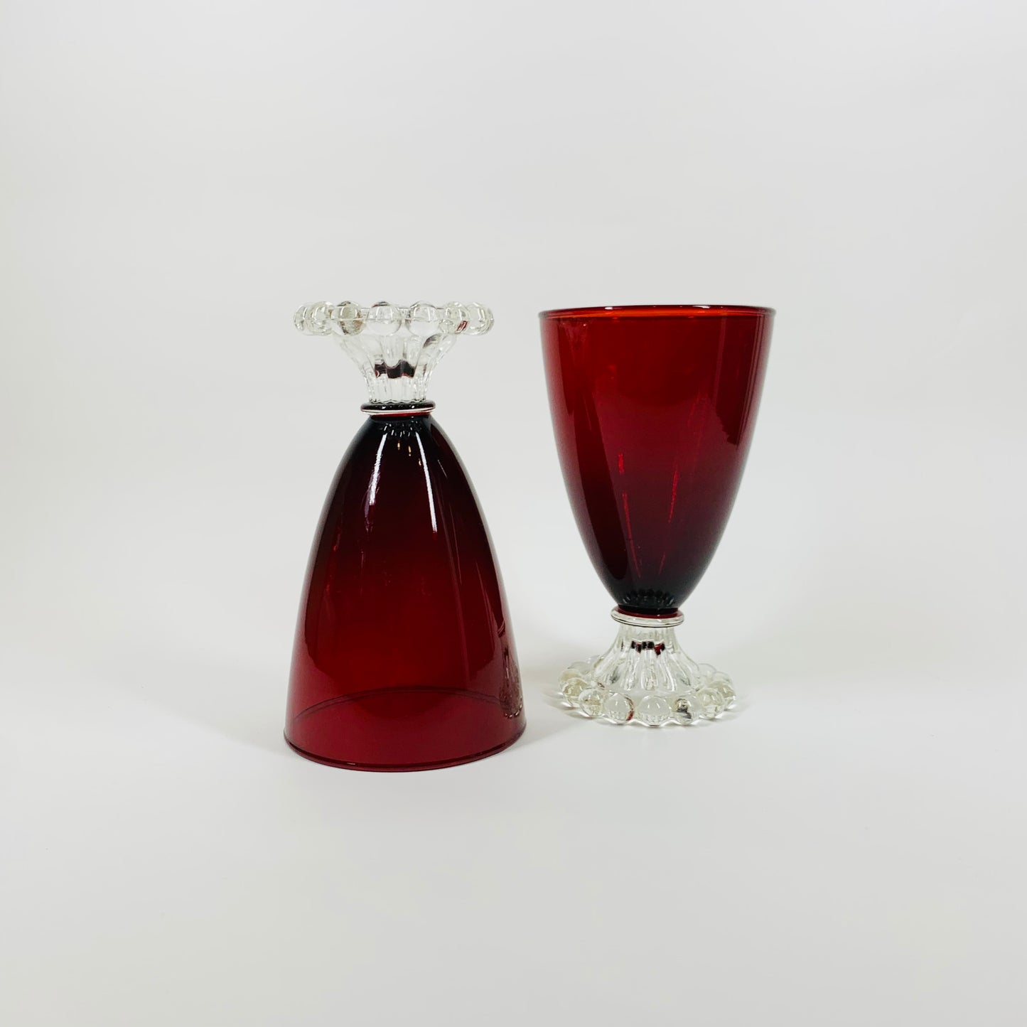 1950s ANCHOR HOCKING BERWICK BUBBLE FOOT RUBY GLASSES