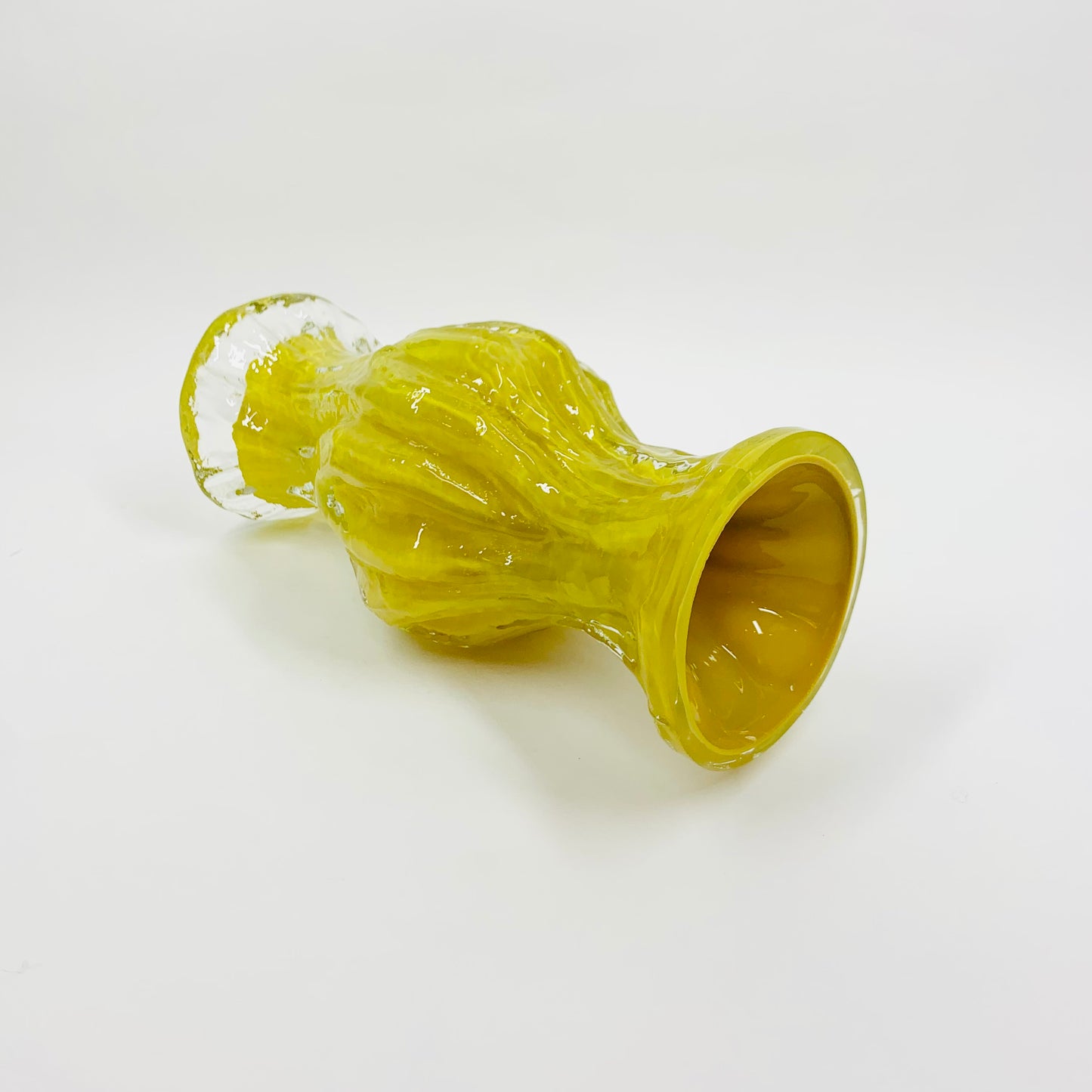 1970s GERMAN YELLOW CASED BARK GLASS VASE