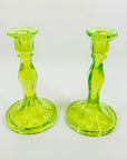DEPRESSION URANIUM GLASS CANDLE STICKS
