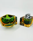 1940s GREEN GOLD AMBER MURANO MANDRUZZATO SOMMERSO FACETED GLASS LIGHTER BOX